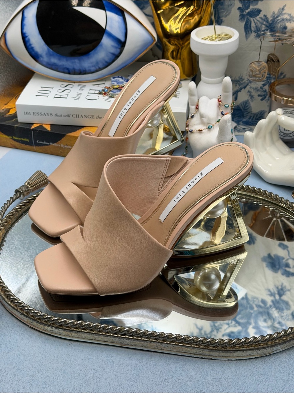 🆕 GIANNI BINI 🧿 NWOB Paityn Leather Architectural Pearl Wedge, Nude - Sz 7 - Picture 7 of 15